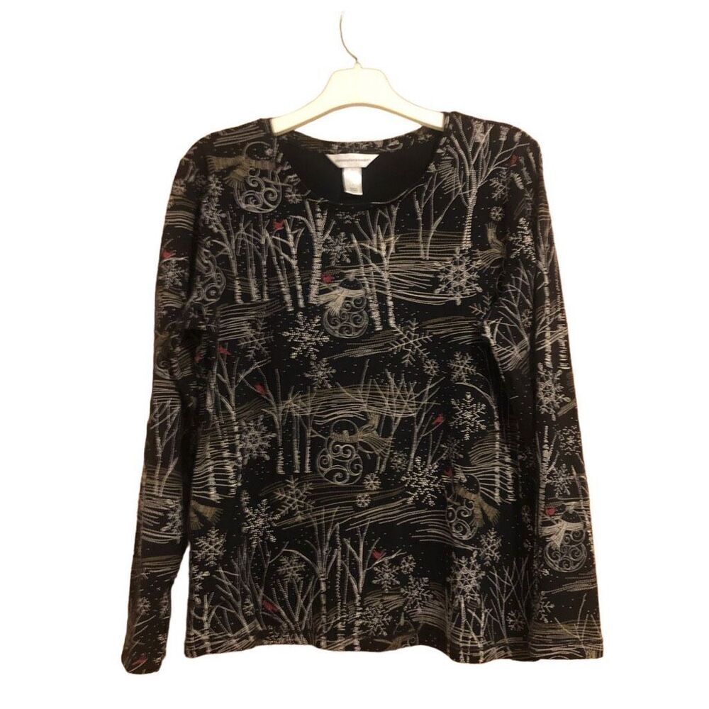 Christoper & Banks Size L Black Long Sleeve Tunic Top Winter Holiday